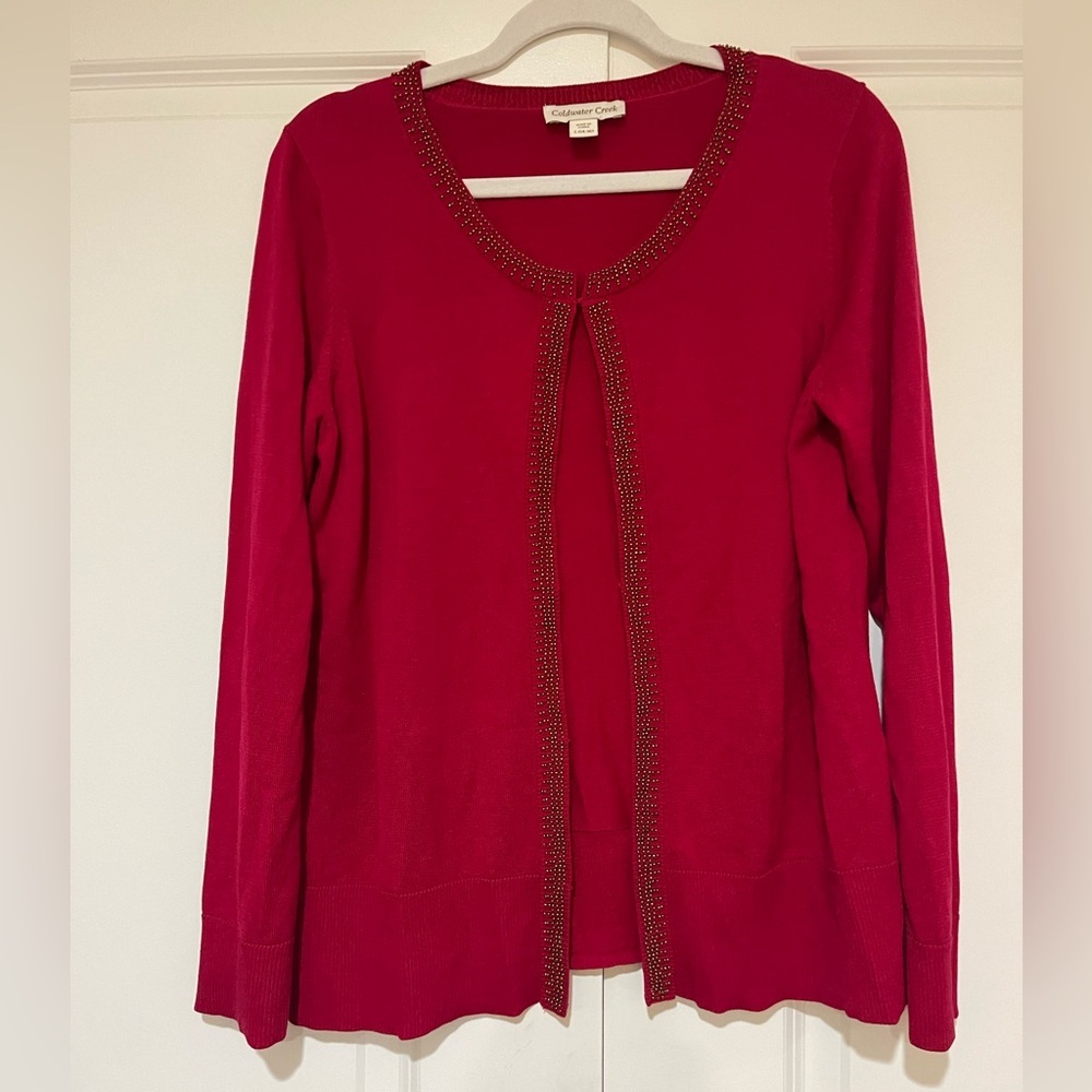 Coldwater Creek NWOT beaded cardigan sweater, silk cotton blend
